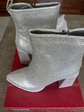 Sparkling Silver Rhinestone Platform Ankle Boots